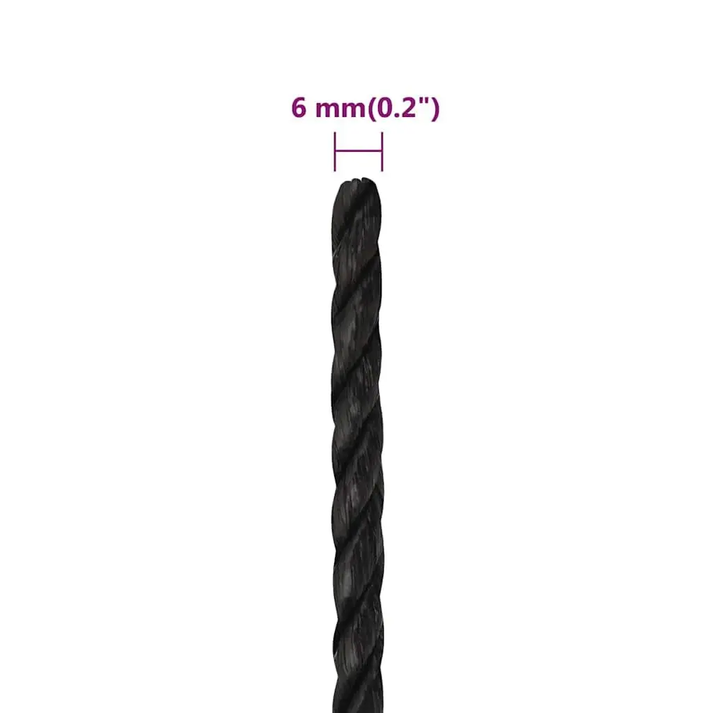 Work Rope Black 6mm 50m Twisted Polypropylene Cord