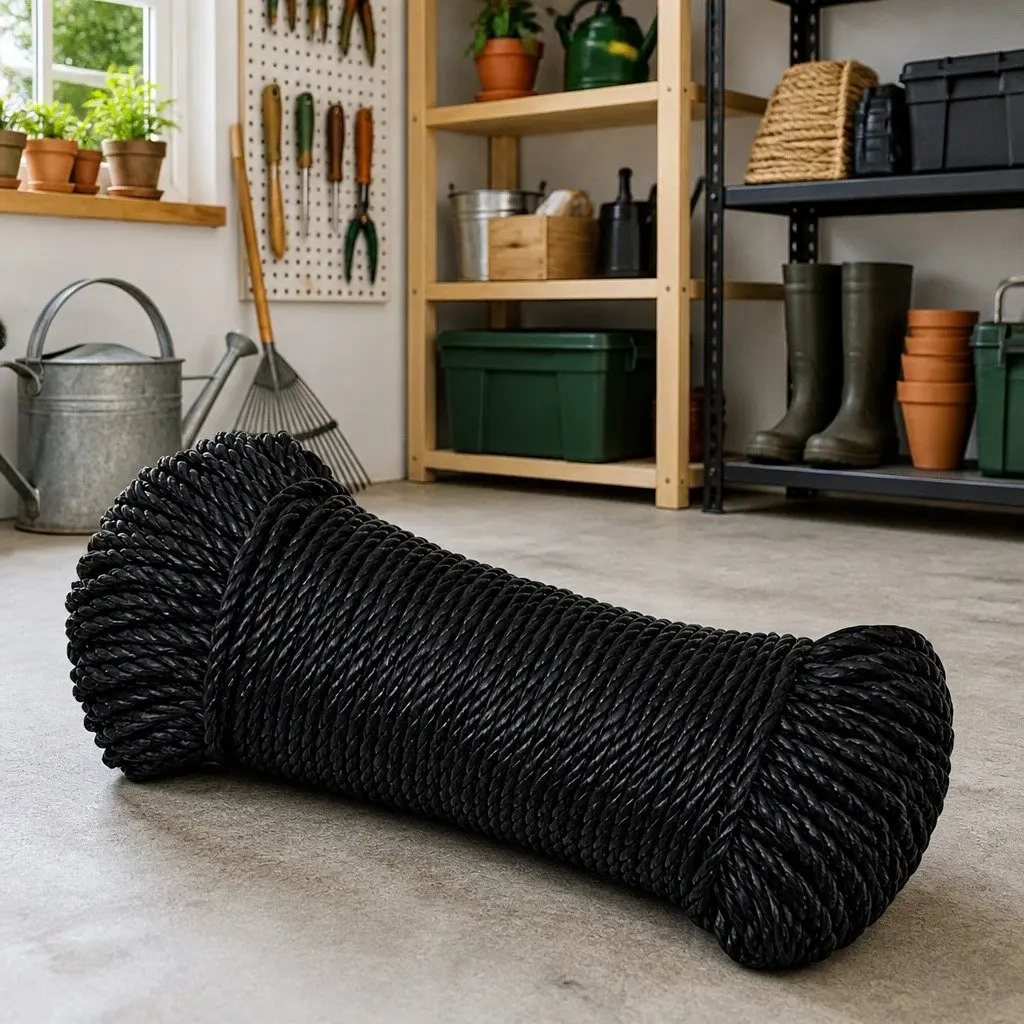 Twisted Rope General Purpose 8mm 50m Black Polypropylene Outdoor Garden