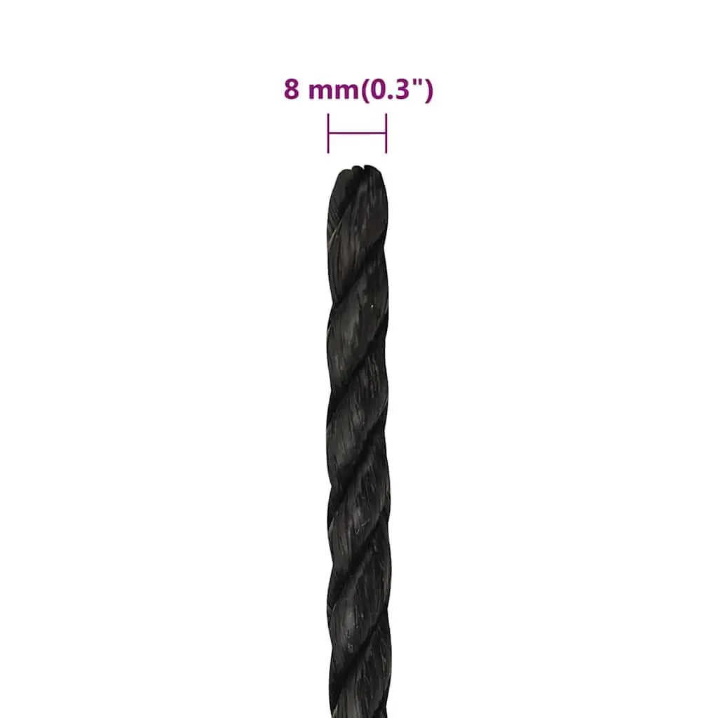 Twisted Rope General Purpose 8mm 50m Black Polypropylene Outdoor Garden