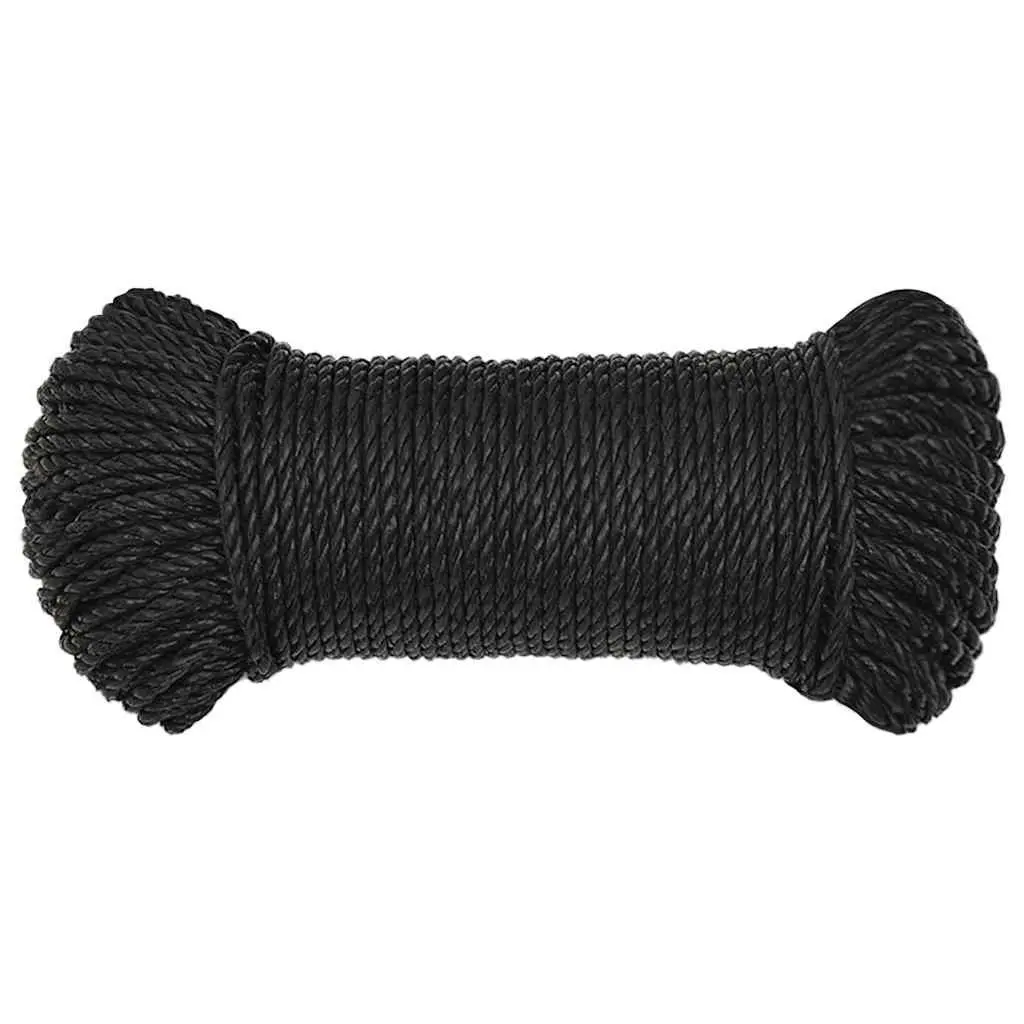 Work Rope Black 8mm 100m Twisted Polypropylene Garden Workshop Outdoor Indoor