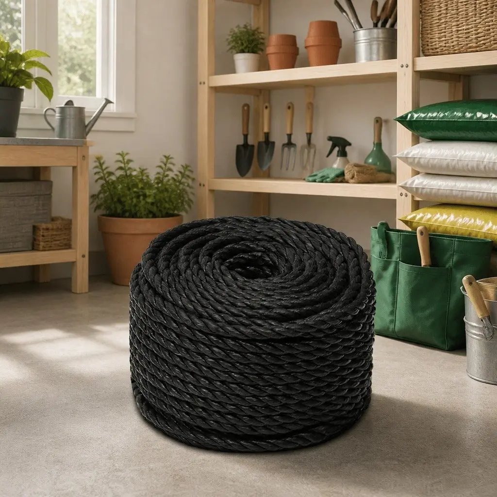 Twisted Polypropylene Rope Black 10mm 100m General Use Garden Workshop