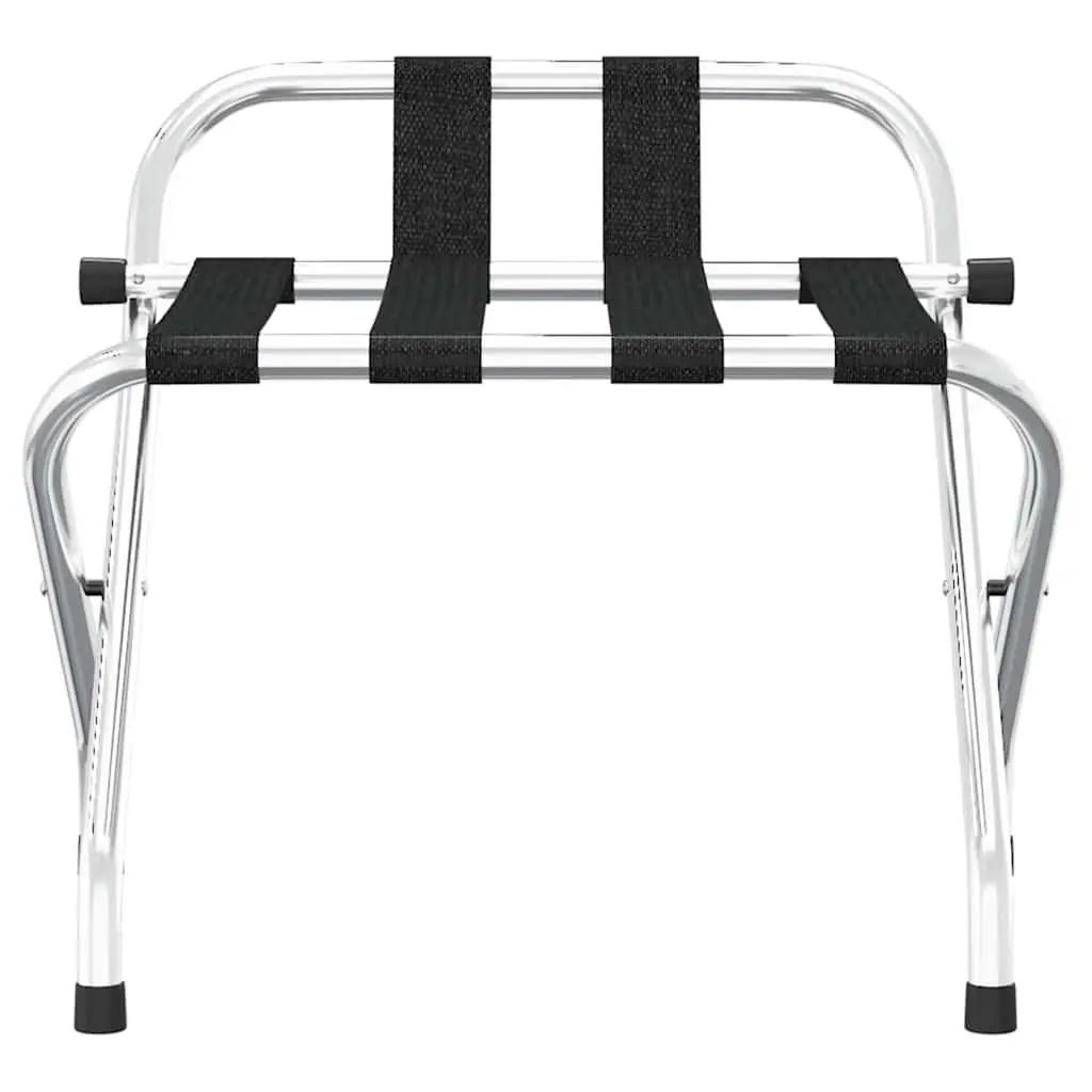 Luggage Rack with Backrest Silver Foldable Hotel Stand Steel Frame Nylon Straps