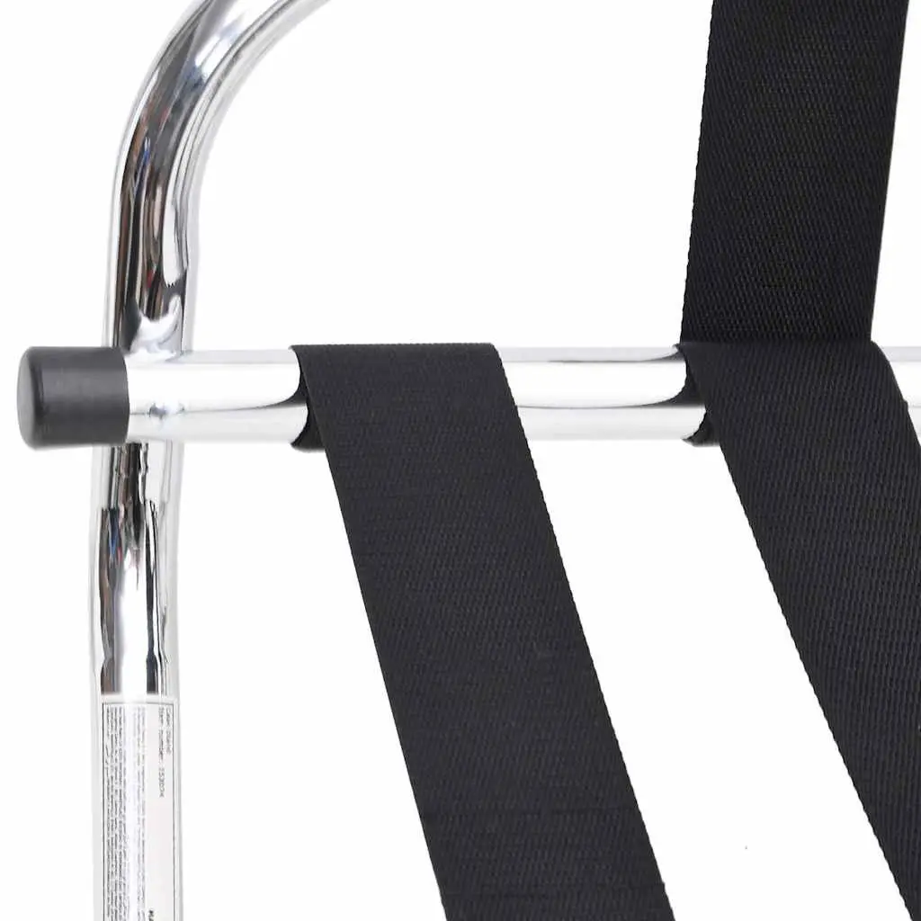 Luggage Rack with Backrest Silver Foldable Hotel Stand Steel Frame Nylon Straps
