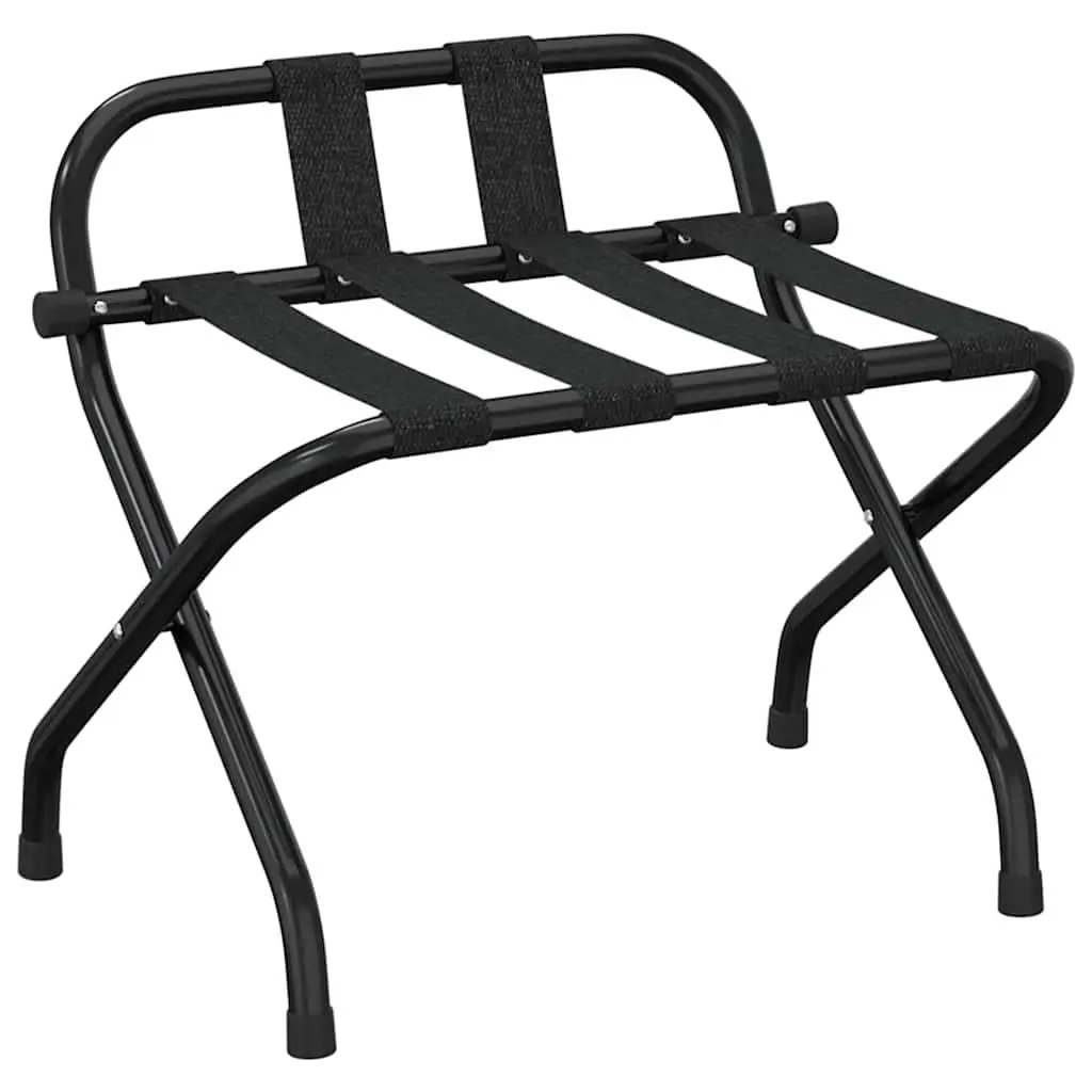 Luggage Rack with Backrest Foldable Black Metal Frame Nylon Straps
