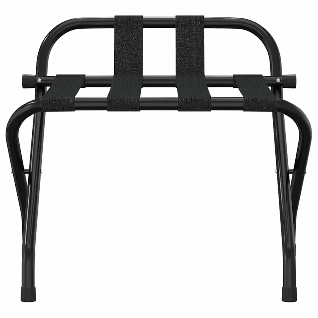 Luggage Rack with Backrest Foldable Black Metal Frame Nylon Straps