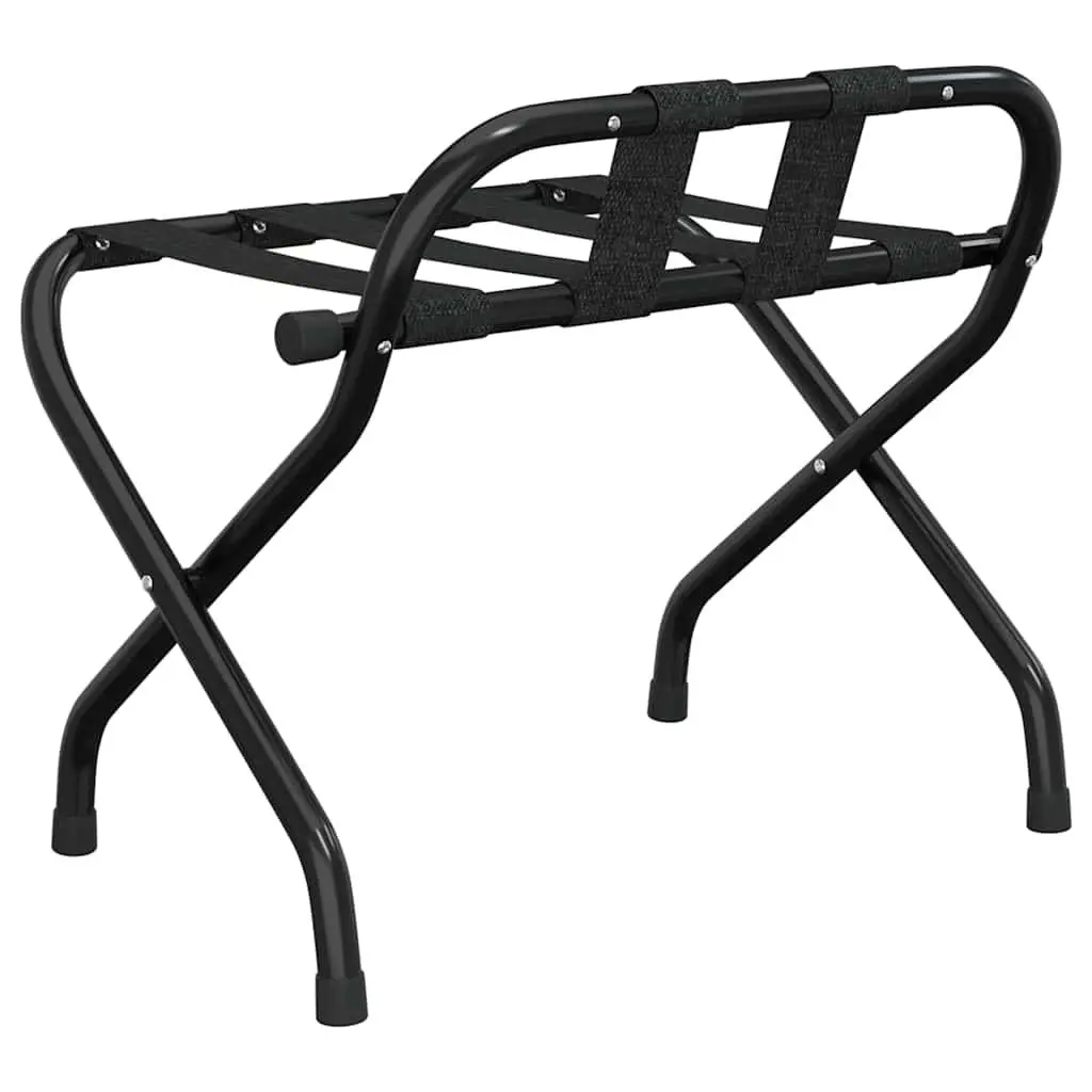 Luggage Rack with Backrest Foldable Black Metal Frame Nylon Straps