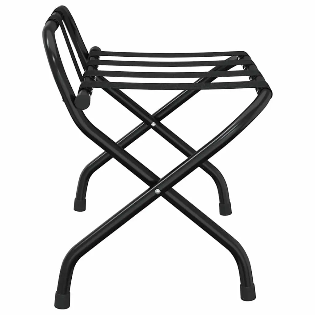 Luggage Rack with Backrest Foldable Black Metal Frame Nylon Straps