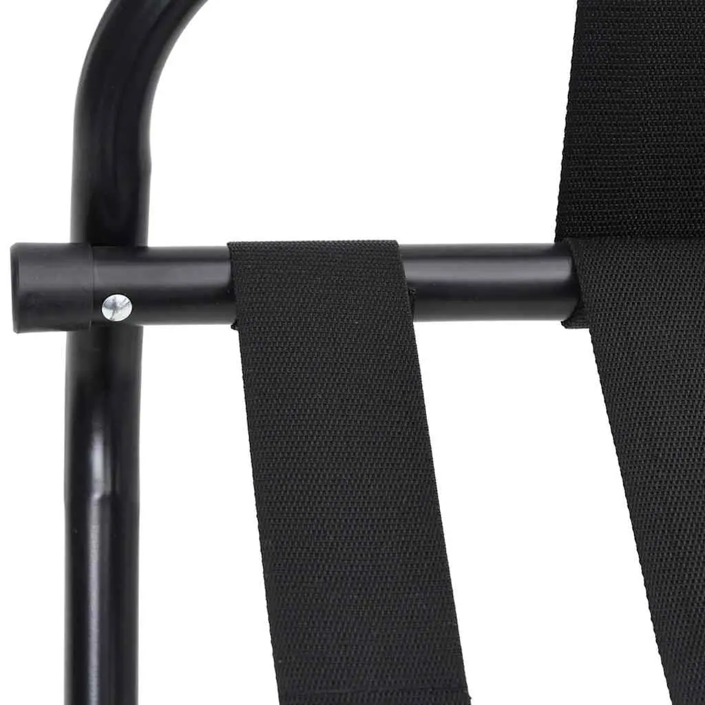 Luggage Rack with Backrest Foldable Black Metal Frame Nylon Straps