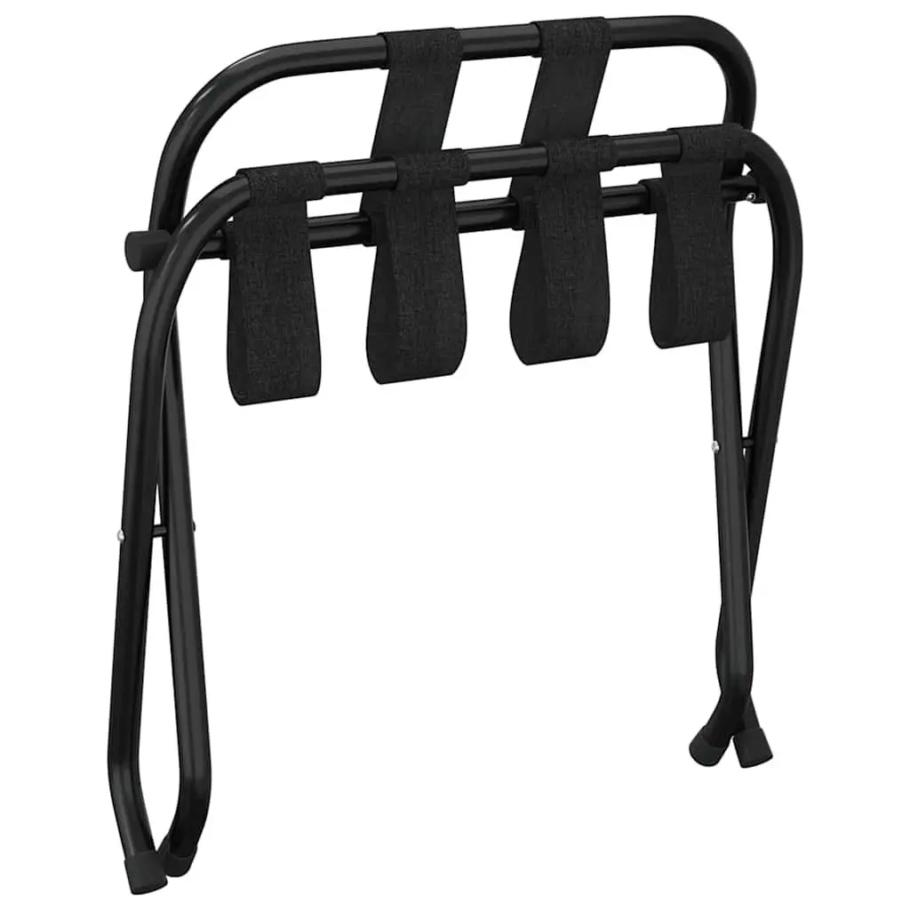 Luggage Rack with Backrest Foldable Black Metal Frame Nylon Straps