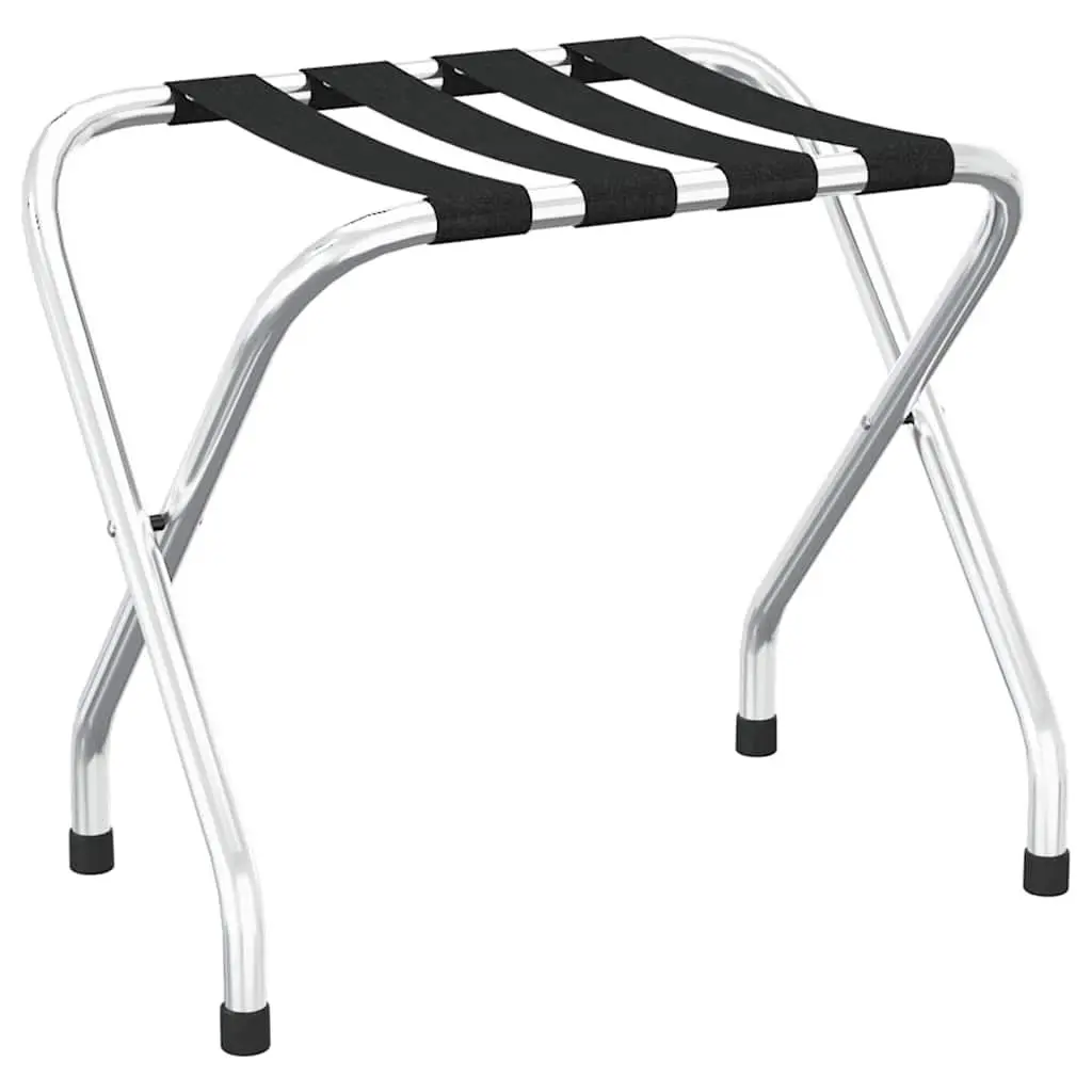 Luggage Rack Foldable Hotel Stand Steel Frame Nylon Straps Silver 56x40x49cm