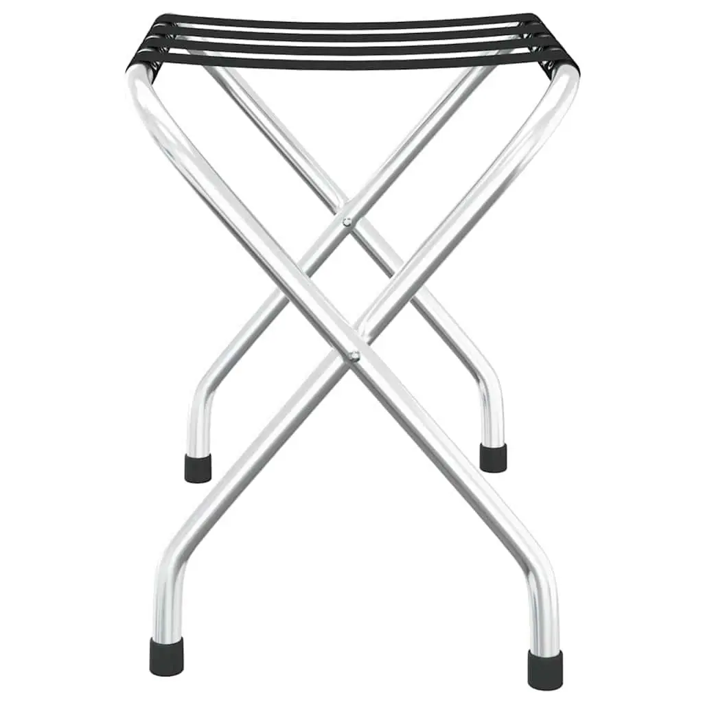 Luggage Rack Foldable Hotel Stand Steel Frame Nylon Straps Silver 56x40x49cm