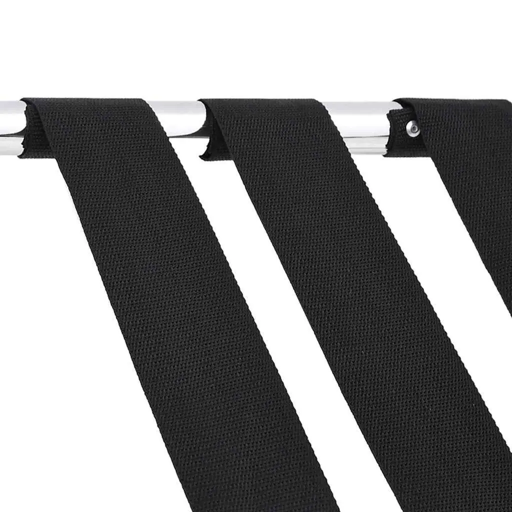 Luggage Rack Foldable Hotel Stand Steel Frame Nylon Straps Silver 56x40x49cm