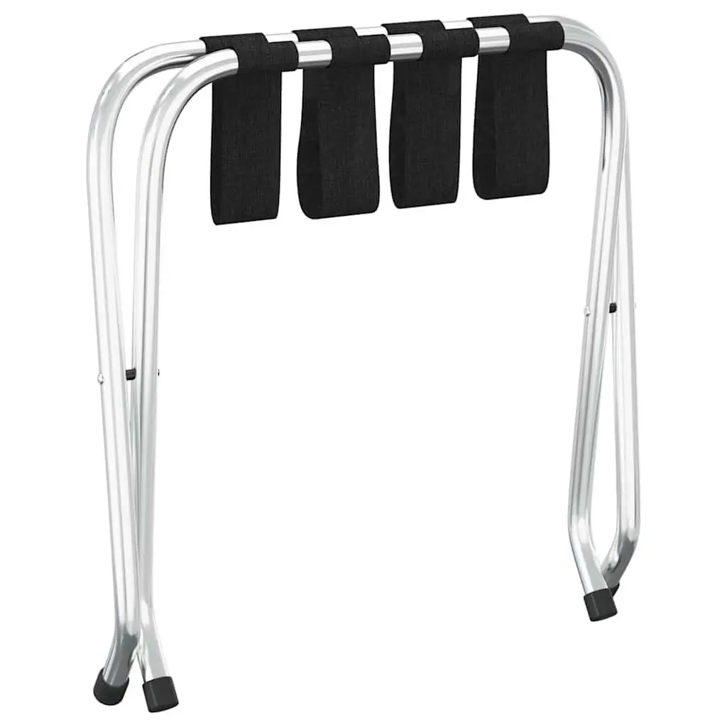 Luggage Rack Foldable Hotel Stand Steel Frame Nylon Straps Silver 56x40x49cm