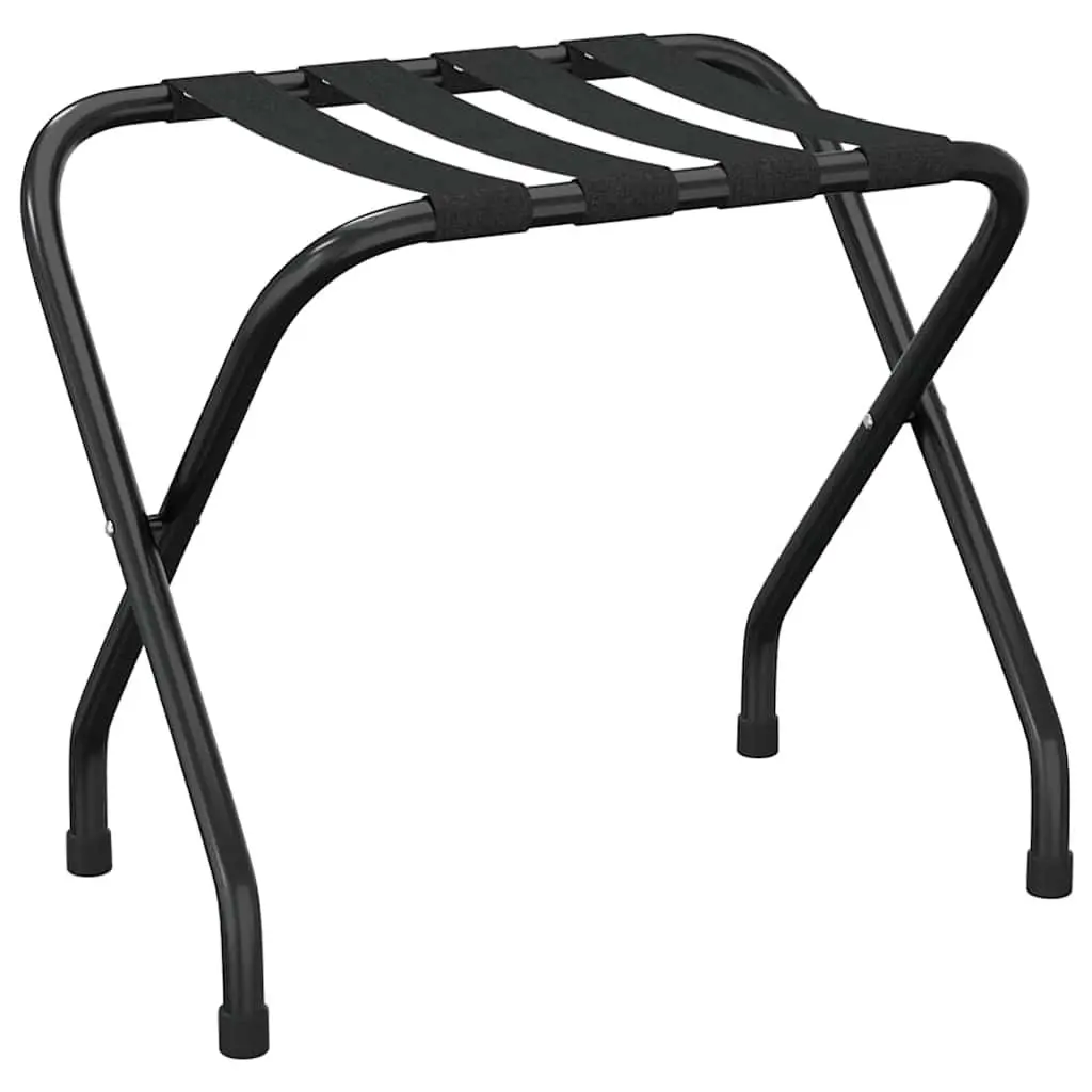 Luggage Rack Black Foldable Hotel Stand Metal Frame Nylon Straps