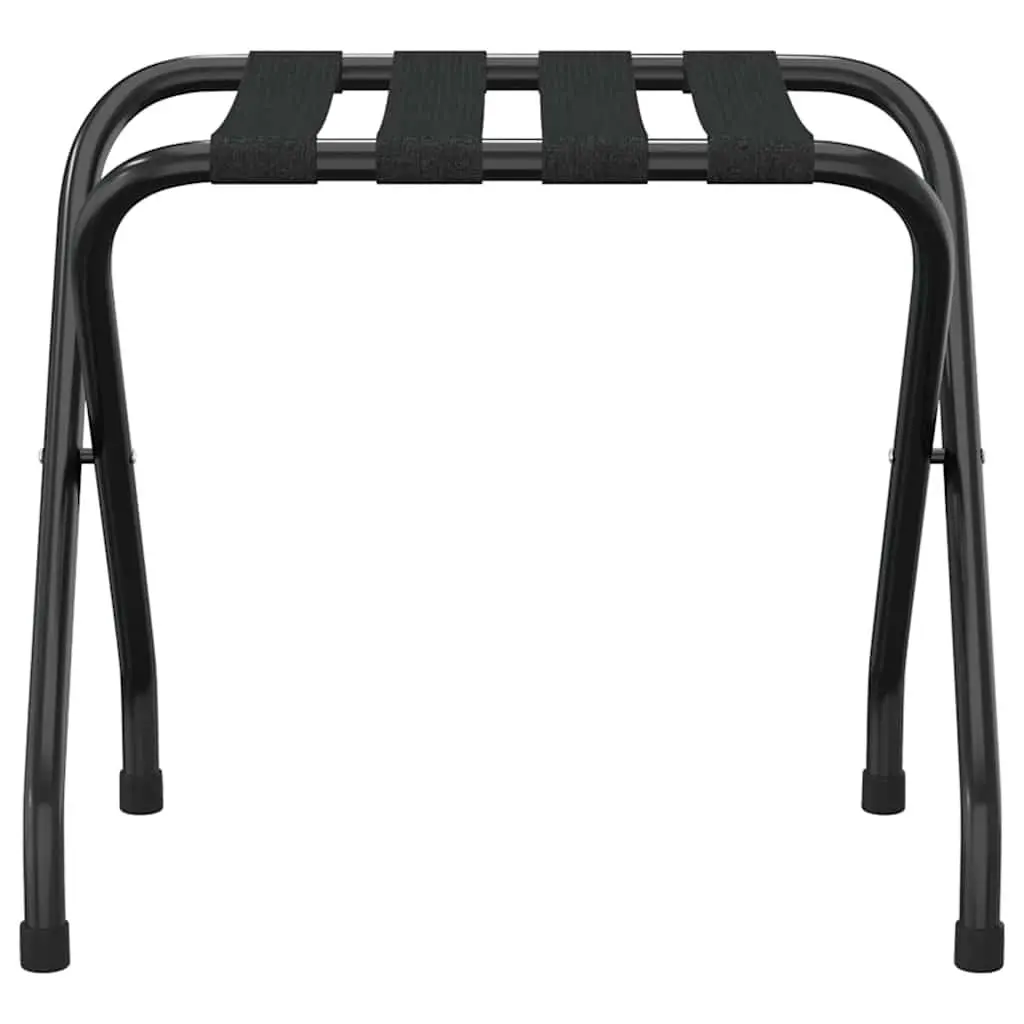 Luggage Rack Black Foldable Hotel Stand Metal Frame Nylon Straps