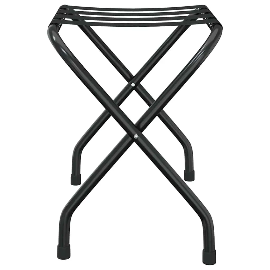Luggage Rack Black Foldable Hotel Stand Metal Frame Nylon Straps