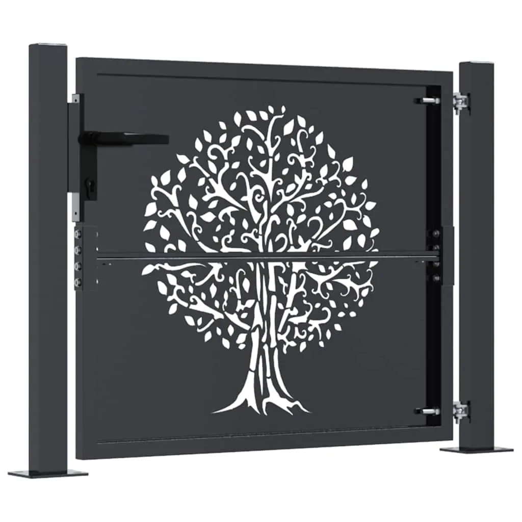 Garden Gate Anthracite 100x75 cm Steel Laser-Cut Design Outdoor Fencing Entrance