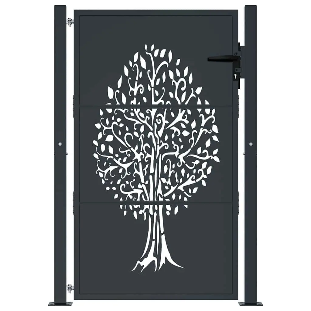 Garden Gate Anthracite 100x125cm Steel Laser-Cut Design Outdoor Fence Entry