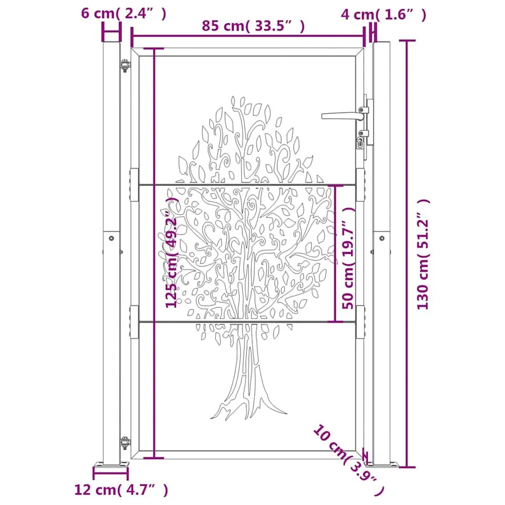 Garden Gate Anthracite 100x125cm Steel Laser-Cut Design Outdoor Fence Entry