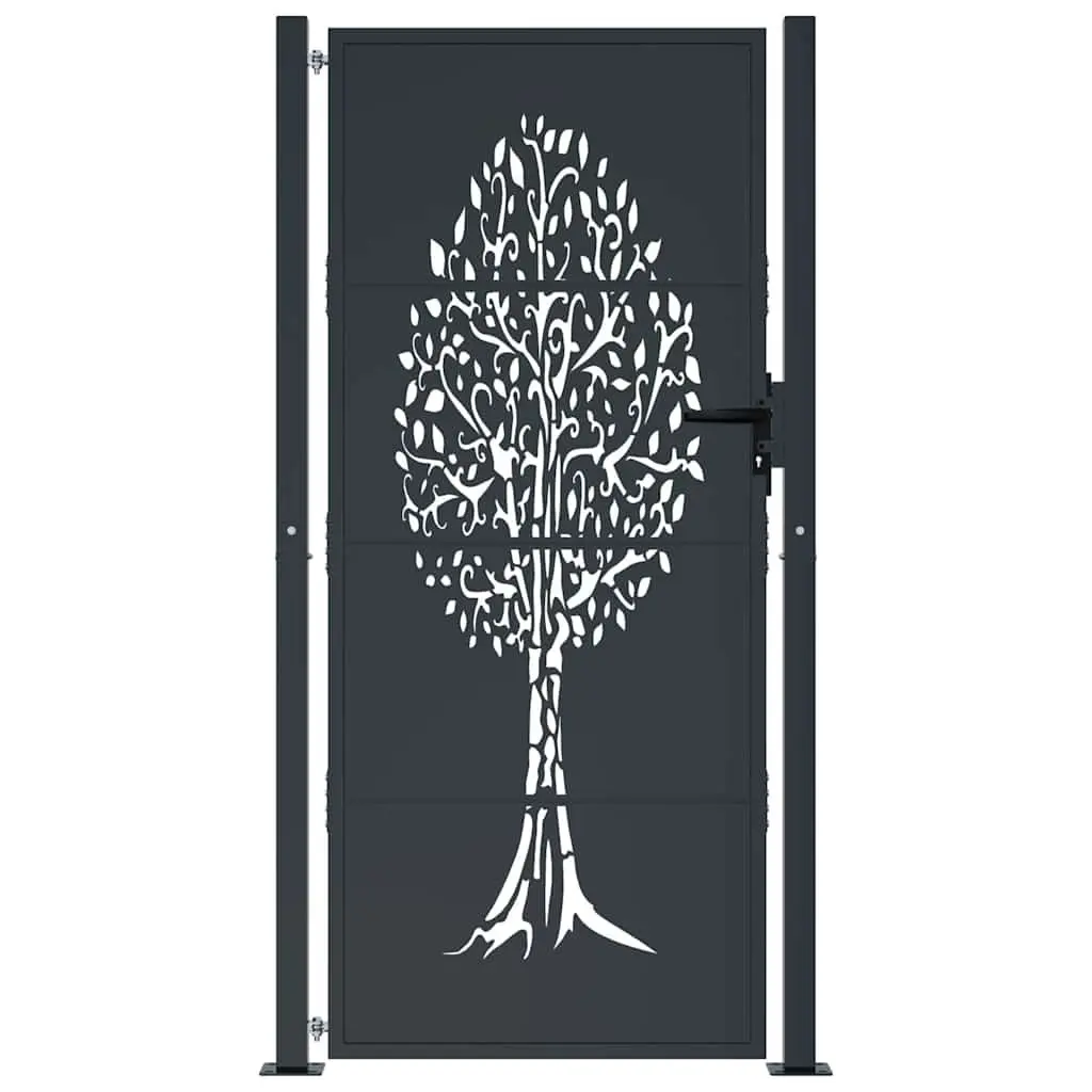 Garden Gate Anthracite 100x200 cm Steel Frame Laser-Cut Design Outdoor Fence