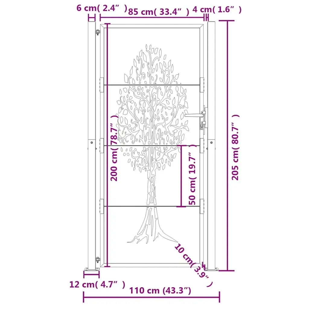 Garden Gate Anthracite 100x200 cm Steel Frame Laser-Cut Design Outdoor Fence