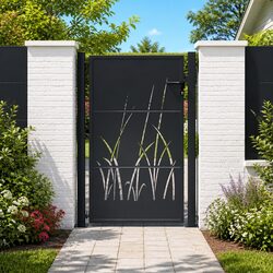 Garden Gate Anthracite Steel Laser-Cut Design Lockable Entry Fence Gate