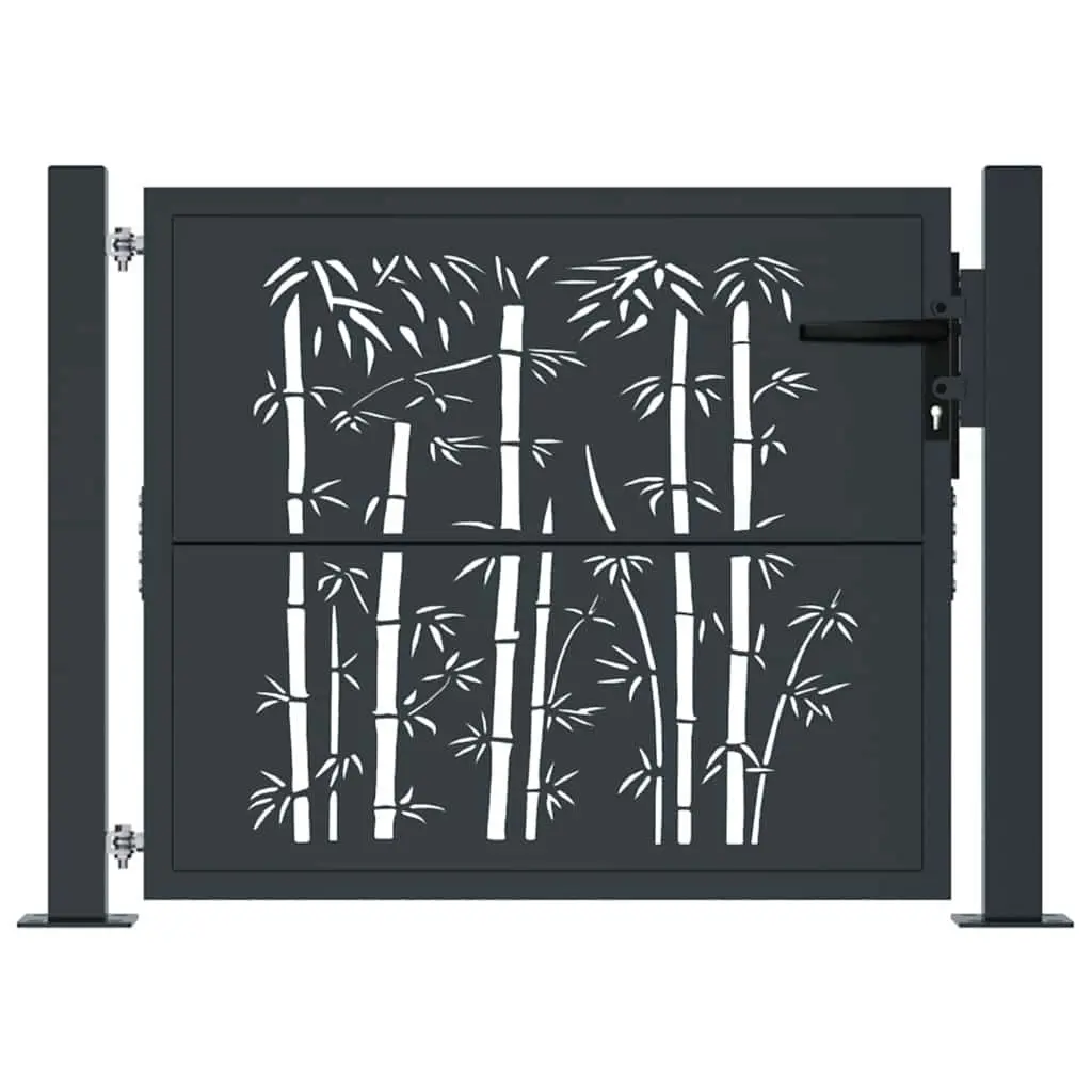 Garden Gate Anthracite 100x75cm Steel Bamboo Design Laser-cut Lockable Outdoor