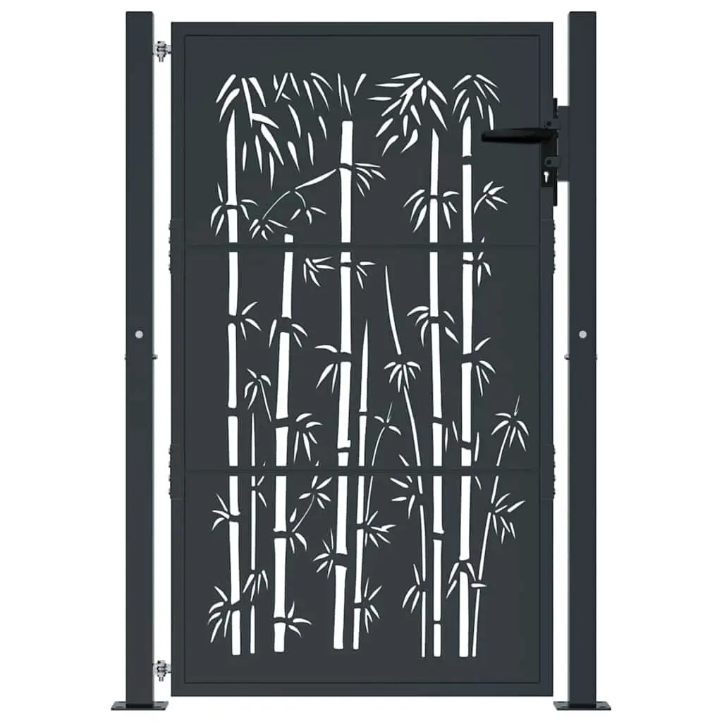 Garden Gate Anthracite 100x125cm Steel Bamboo Laser-Cut Design Lockable Entrance
