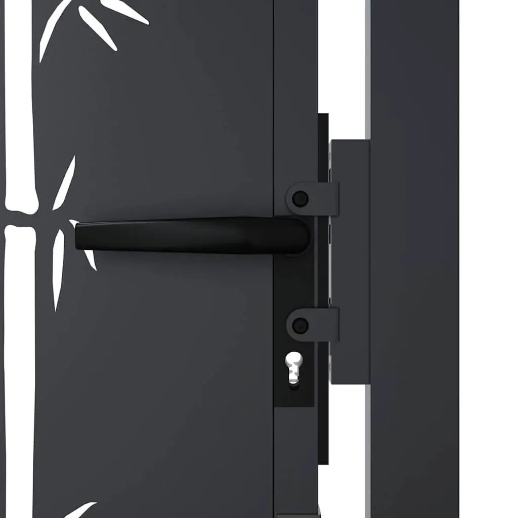 Garden Gate Anthracite 100x125cm Steel Bamboo Laser-Cut Design Lockable Entrance