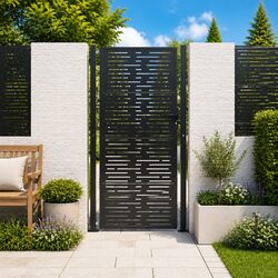 Garden Gate Anthracite 100x200 cm Steel Laser-Cut Square Design Outdoor Fence