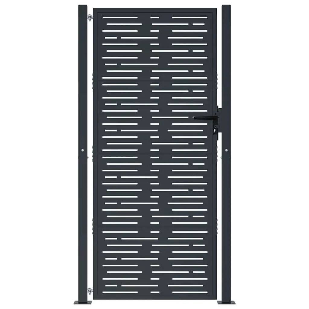 Garden Gate Anthracite 100x200 cm Steel Laser-Cut Square Design Outdoor Fence