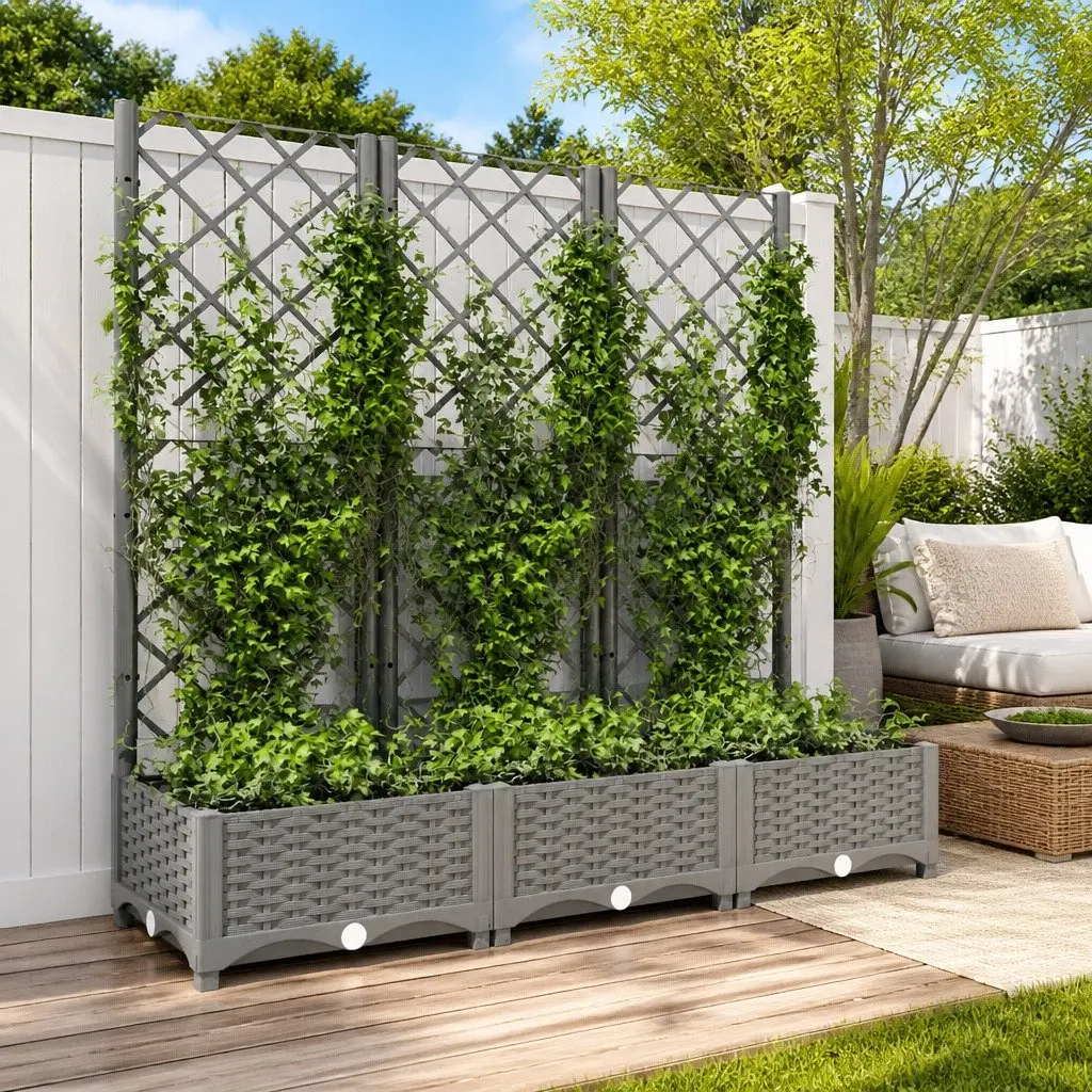 Garden Planter Climbing Plants Support 120x40x121.5 cm Grey