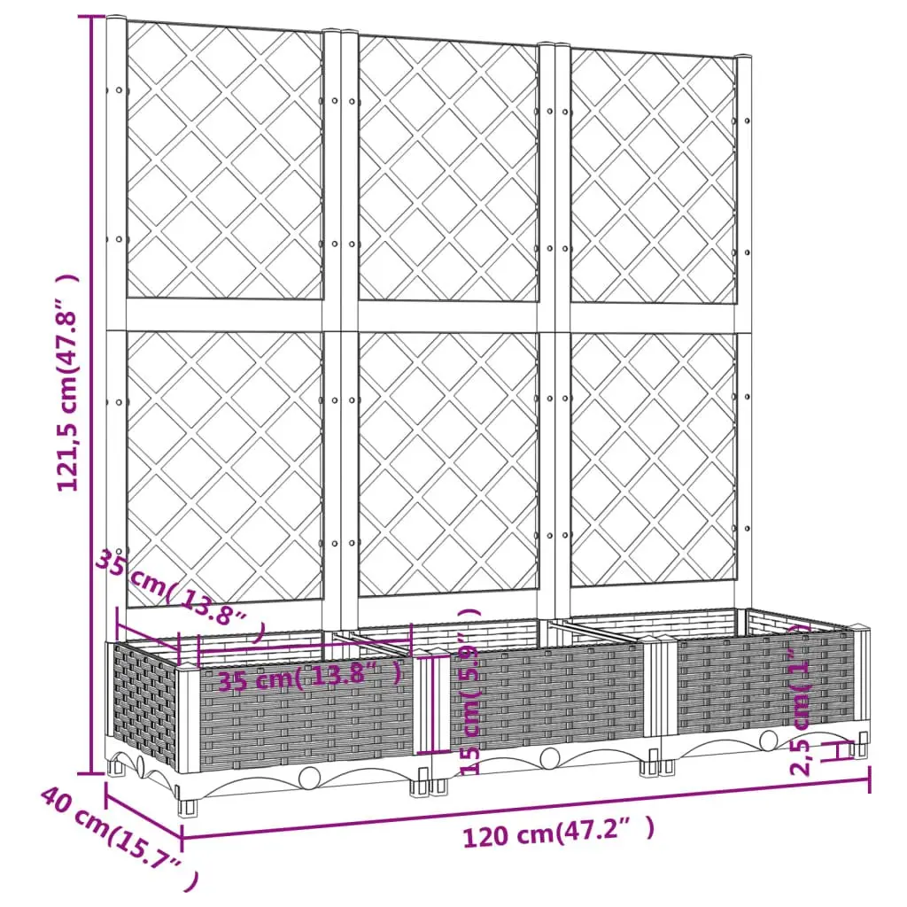 Garden Planter Climbing Plants Support 120x40x121.5 cm Grey