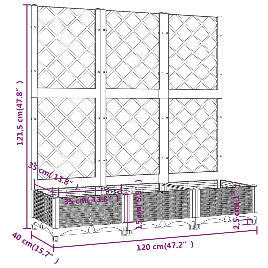 Garden Planter Trellis Climbing Plants Support 120 x 40 x 121.5 cm White