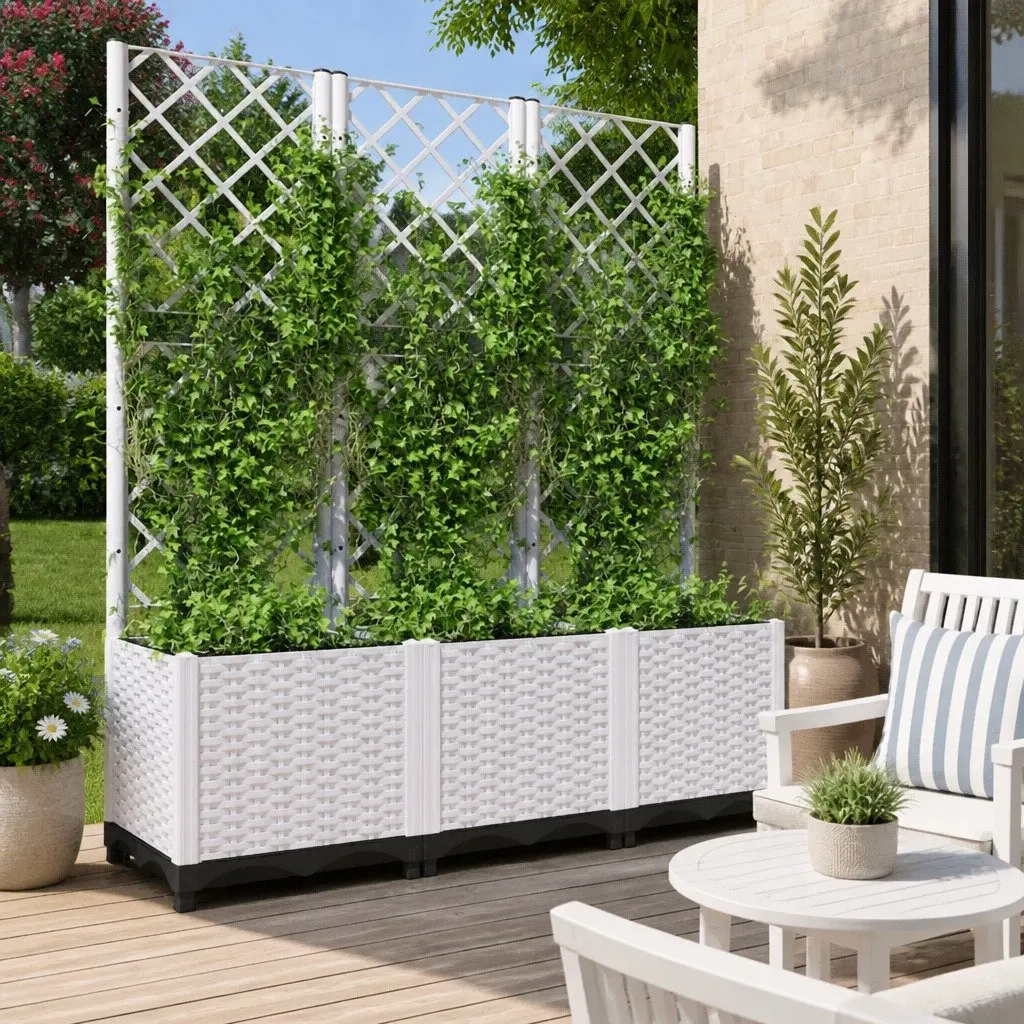 Garden Planter Climbing Plants Support 120x40x136cm White