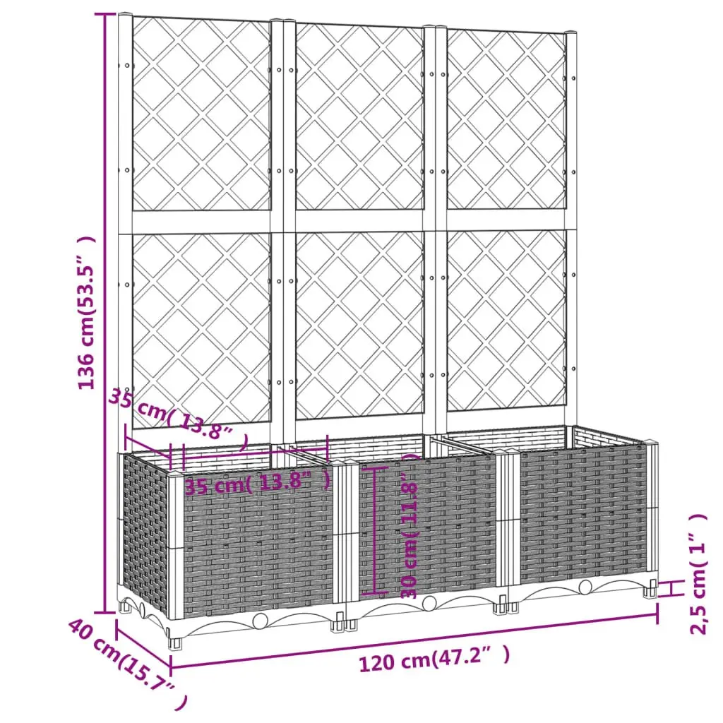 Garden Planter Climbing Plants Support 120x40x136cm White