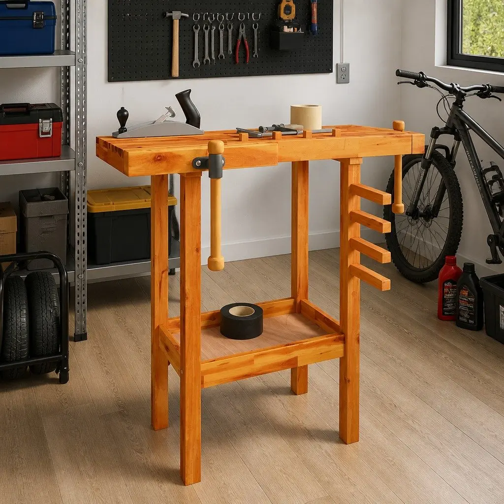 Workbench with Vices Solid Acacia Wood 92x48x83 cm Garage Workshop Shed Storage