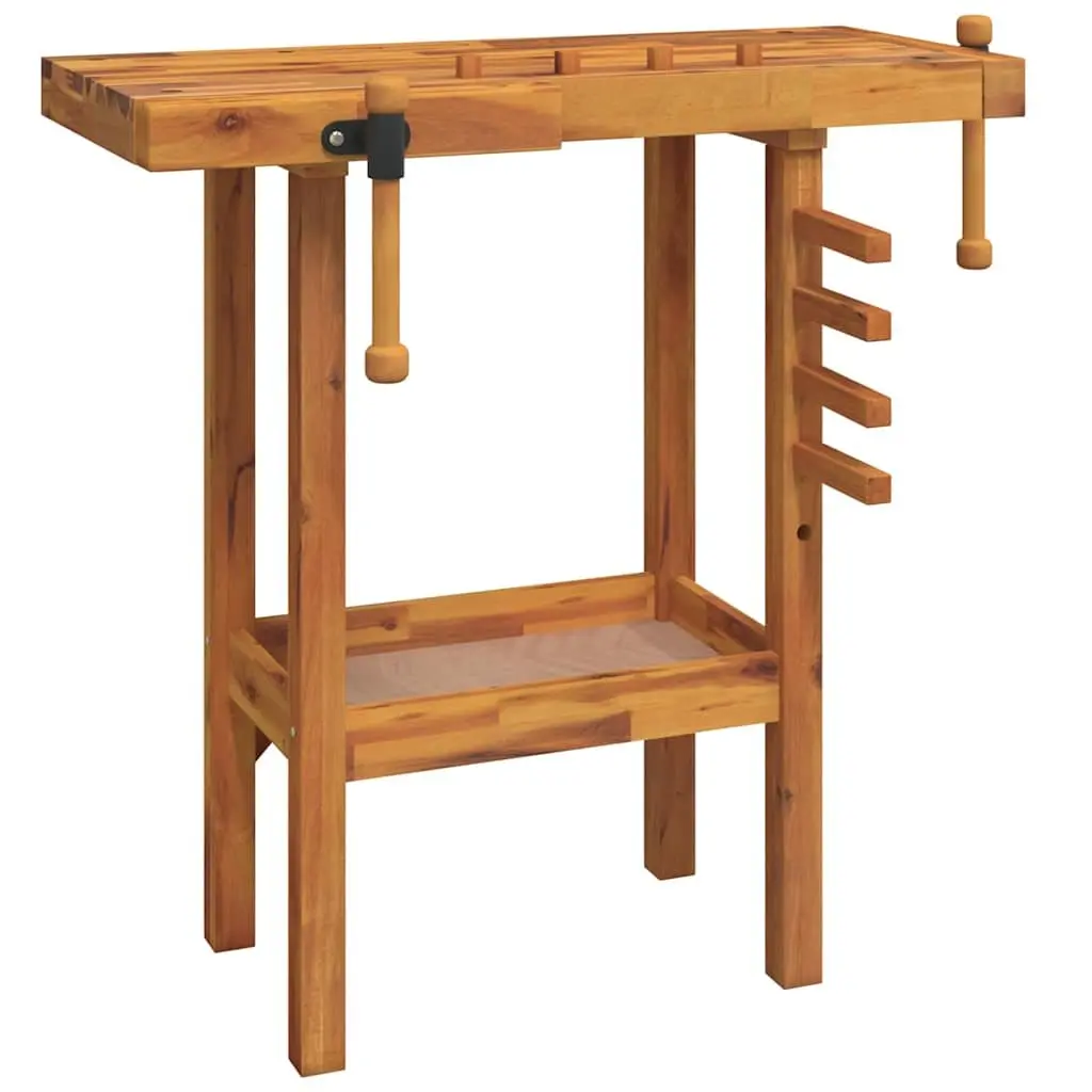 Solid Acacia Wood Workbench with Vices 92x48x83cm Brown for Garage Workshop Shed