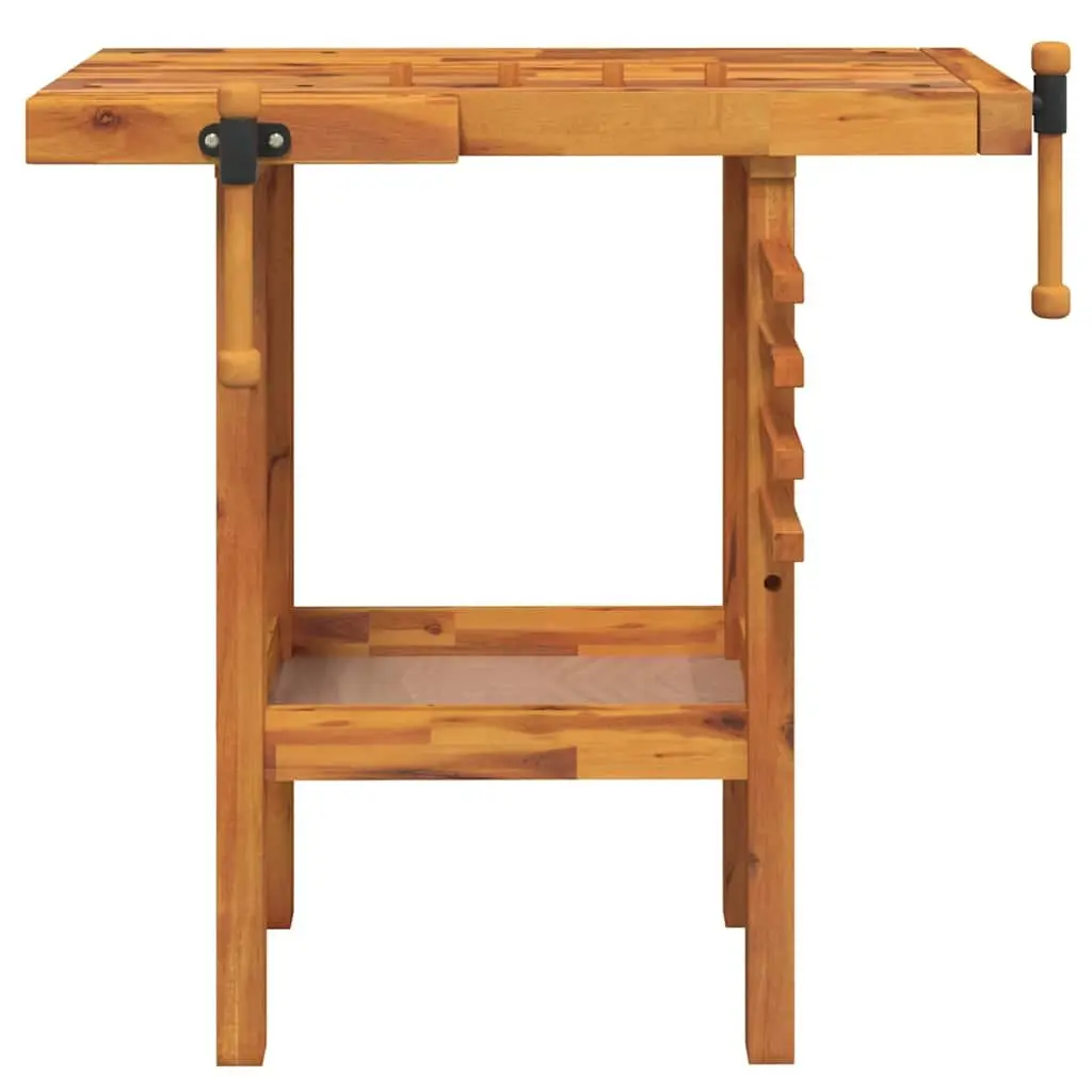 Solid Acacia Wood Workbench with Vices 92x48x83cm Brown for Garage Workshop Shed
