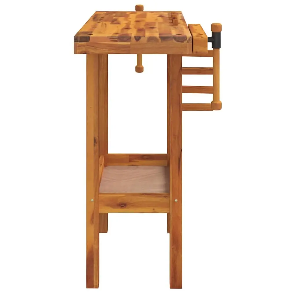 Solid Acacia Wood Workbench with Vices 92x48x83cm Brown for Garage Workshop Shed