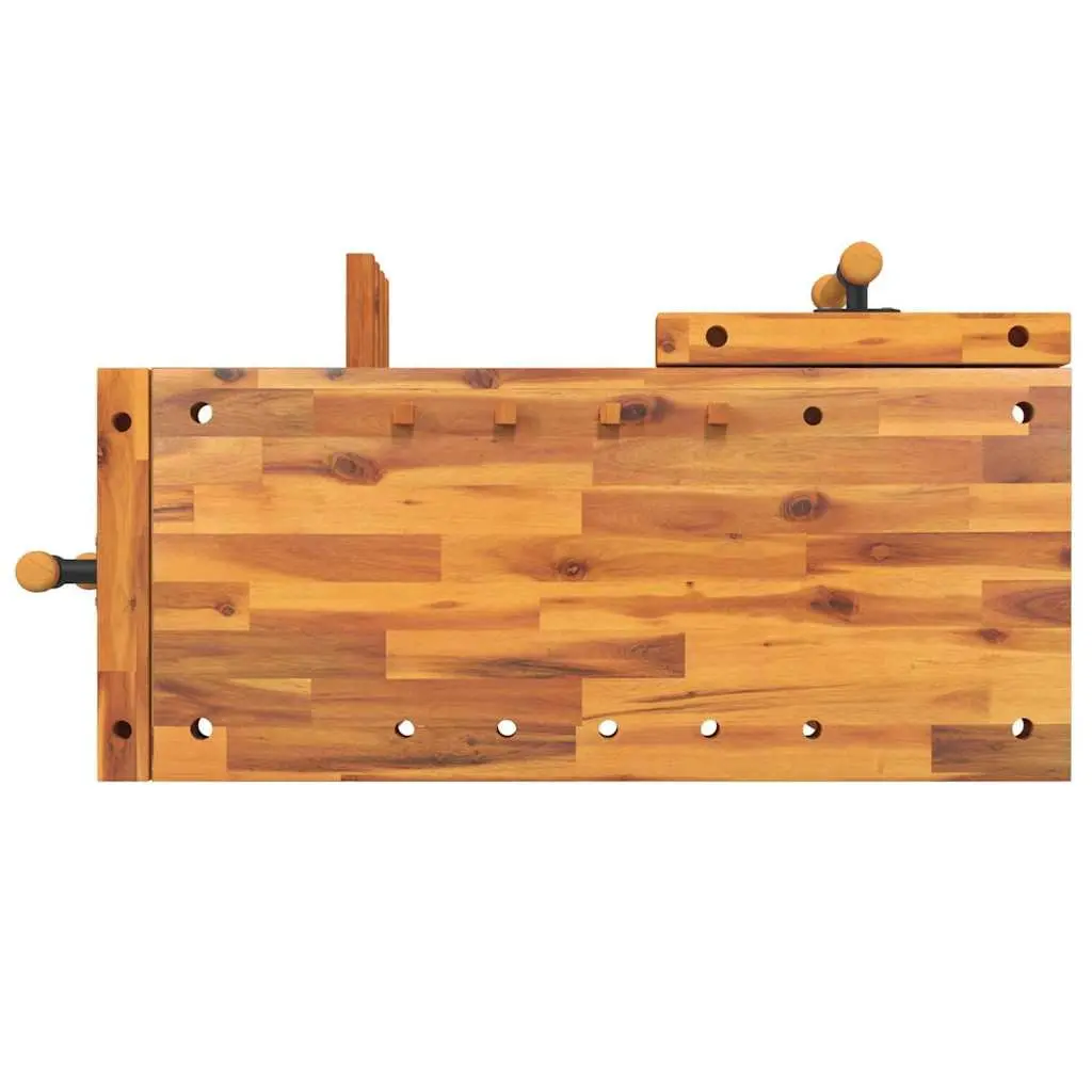 Solid Acacia Wood Workbench with Vices 92x48x83cm Brown for Garage Workshop Shed