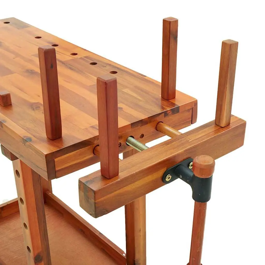 Solid Acacia Wood Workbench with Vices 92x48x83cm Brown for Garage Workshop Shed
