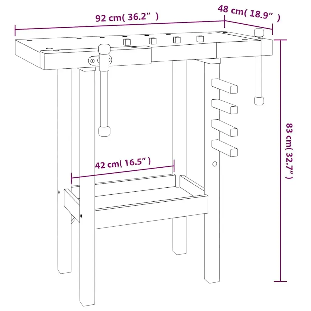 Solid Acacia Wood Workbench with Vices 92x48x83cm Brown for Garage Workshop Shed