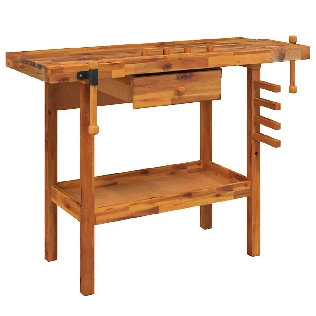 Workbench Solid Acacia Wood Storage Drawer Shelf 124x52x83cm Brown