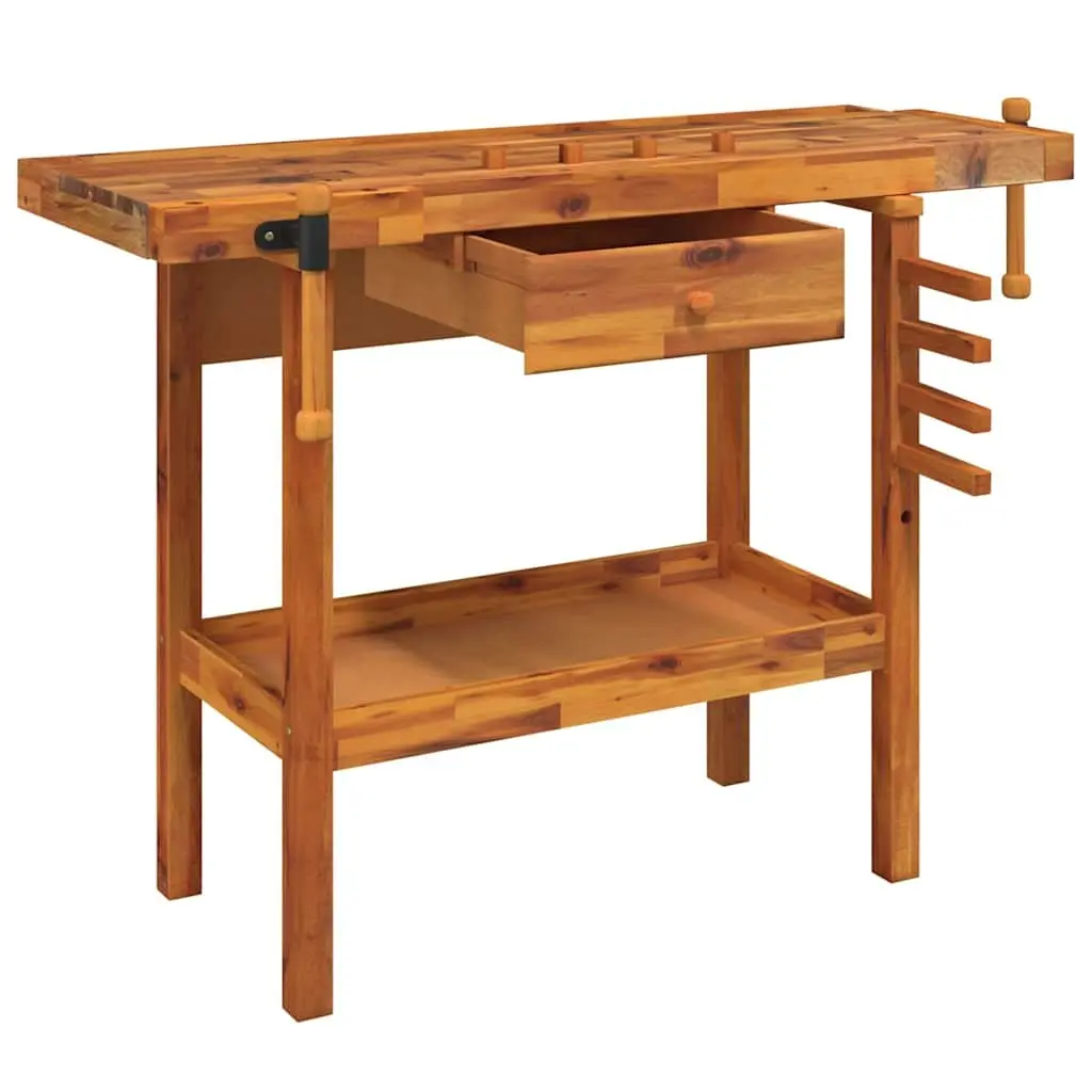 Workbench Solid Acacia Wood Storage Drawer Shelf 124x52x83cm Brown