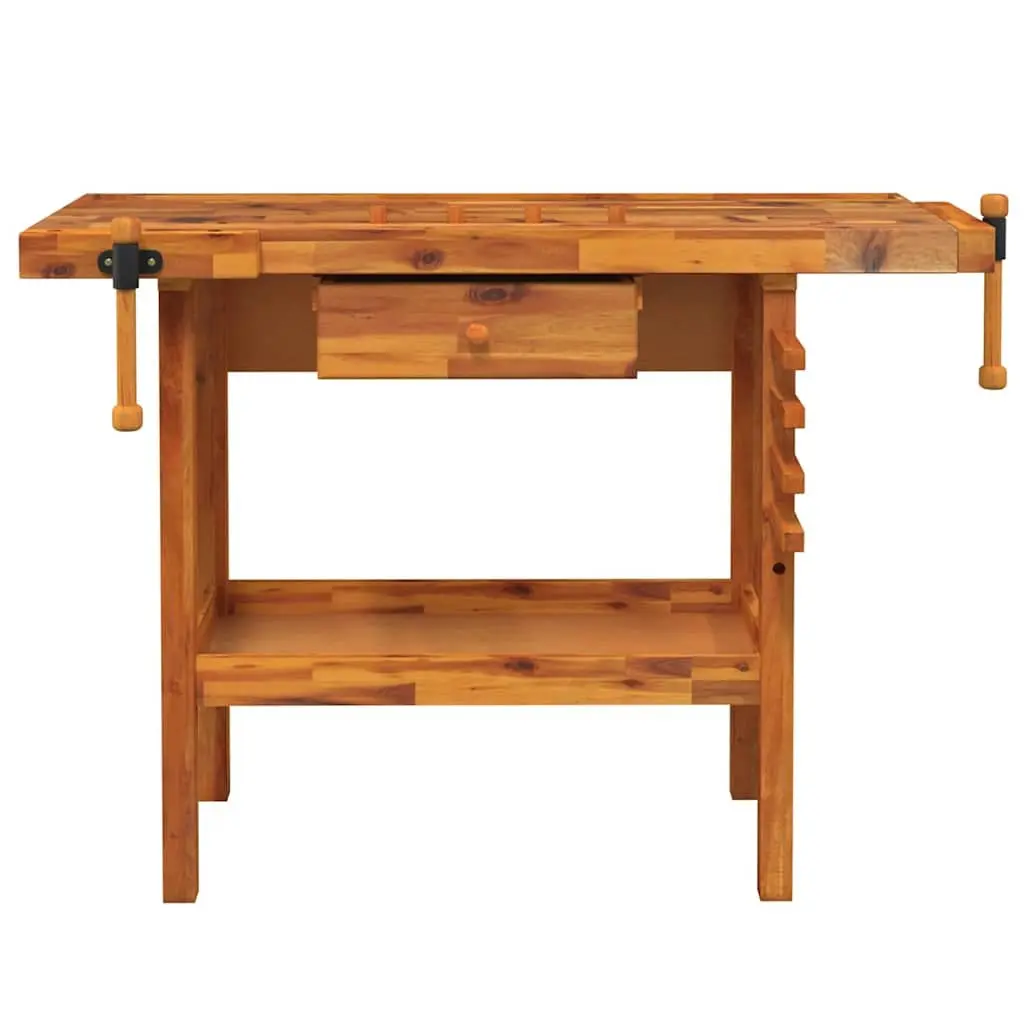 Workbench Solid Acacia Wood Storage Drawer Shelf 124x52x83cm Brown