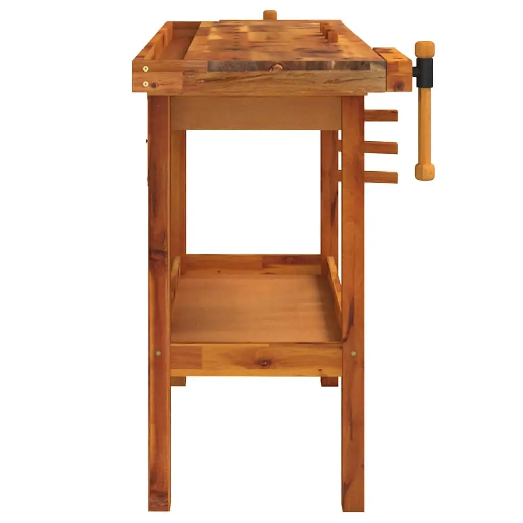 Workbench Solid Acacia Wood Storage Drawer Shelf 124x52x83cm Brown