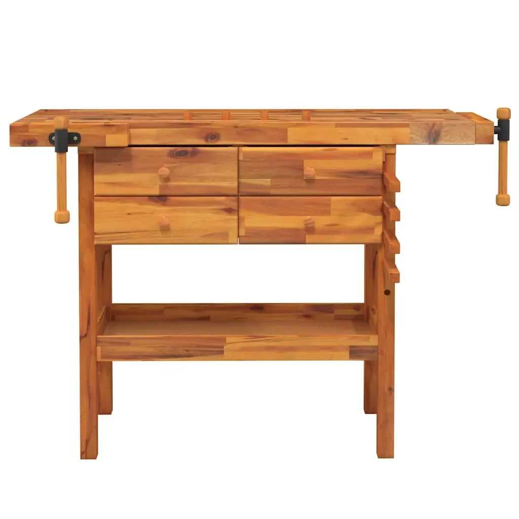 Solid Wood Workbench Storage 124x52x83cm Brown