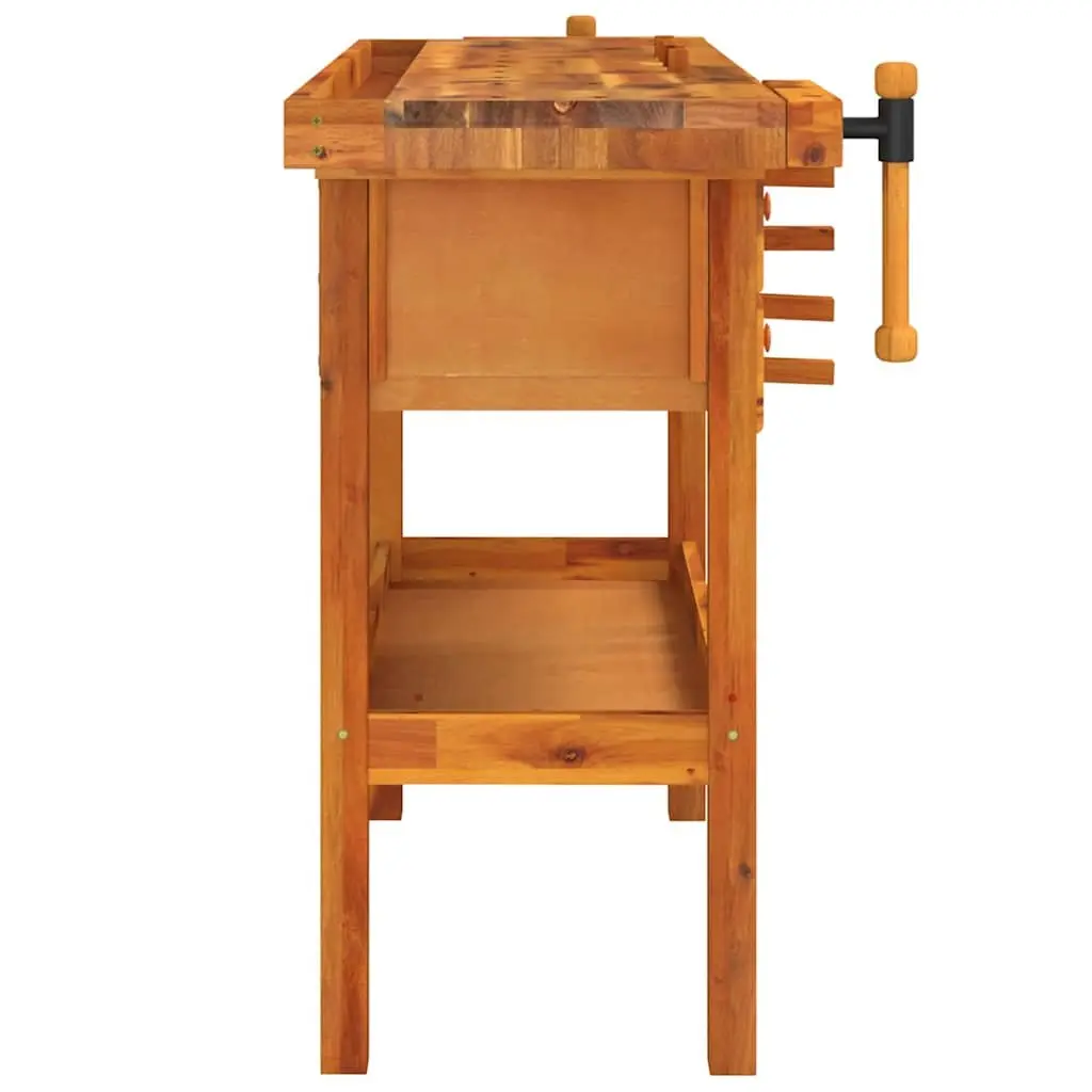 Solid Wood Workbench Storage 124x52x83cm Brown