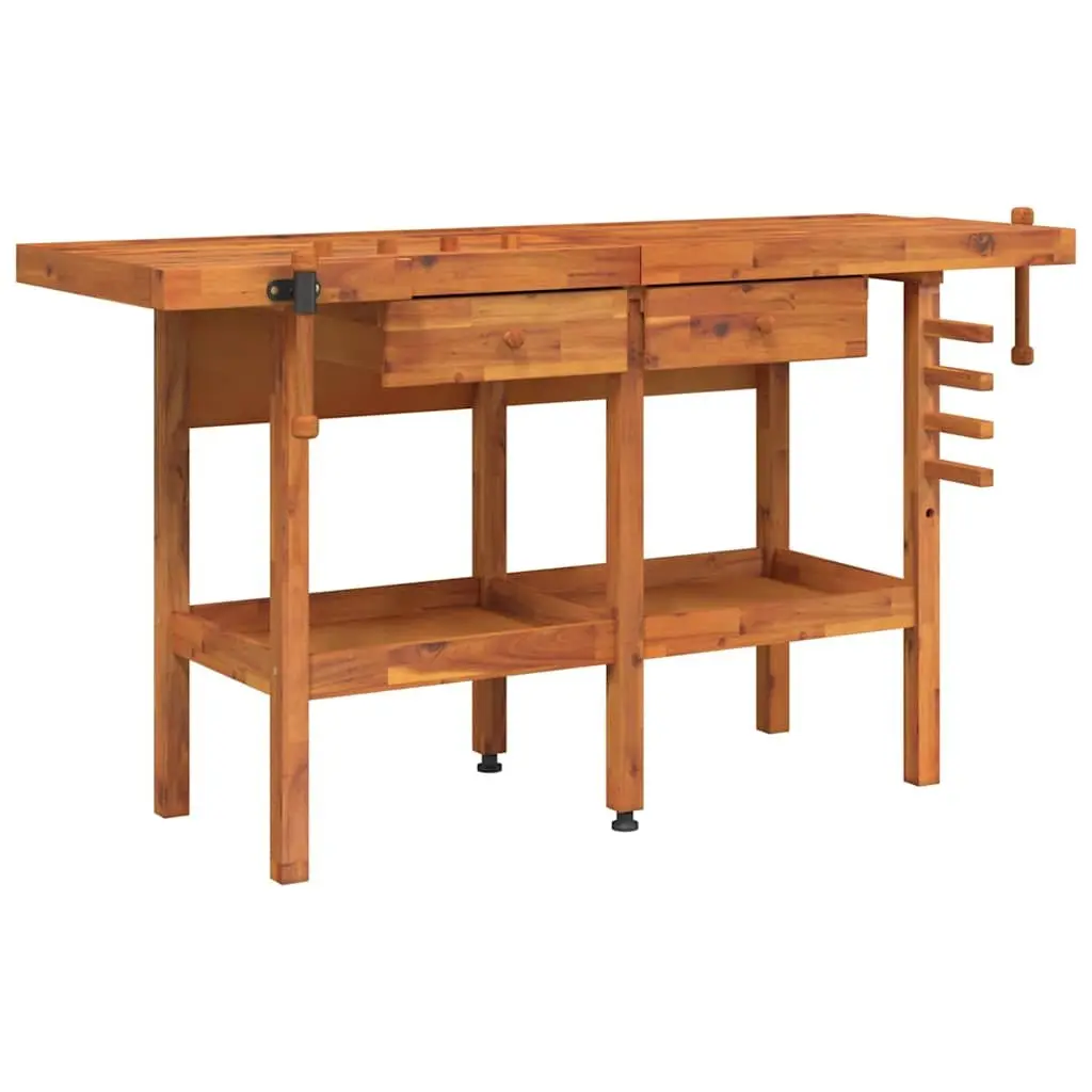 Solid Wood Workbench with Dual Vices 162x62x83cm Brown